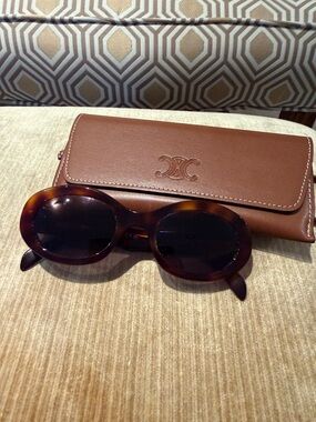 Celine Triomphe CL40194U Oval Sunglasses with Matching Brown Case